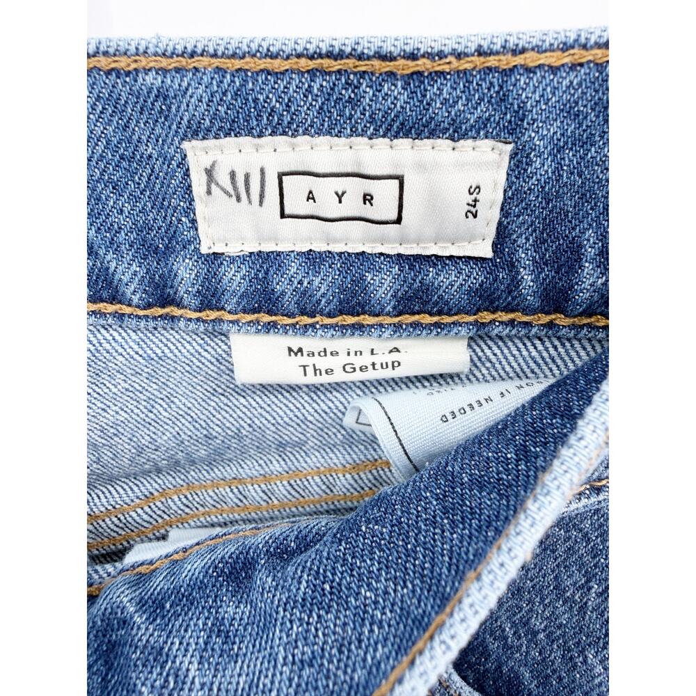 AYR Jeans The Getup Barrel Bow Leg Straight Stretch Denim Blue High Rise Size 24 - Picture 4 of 6
